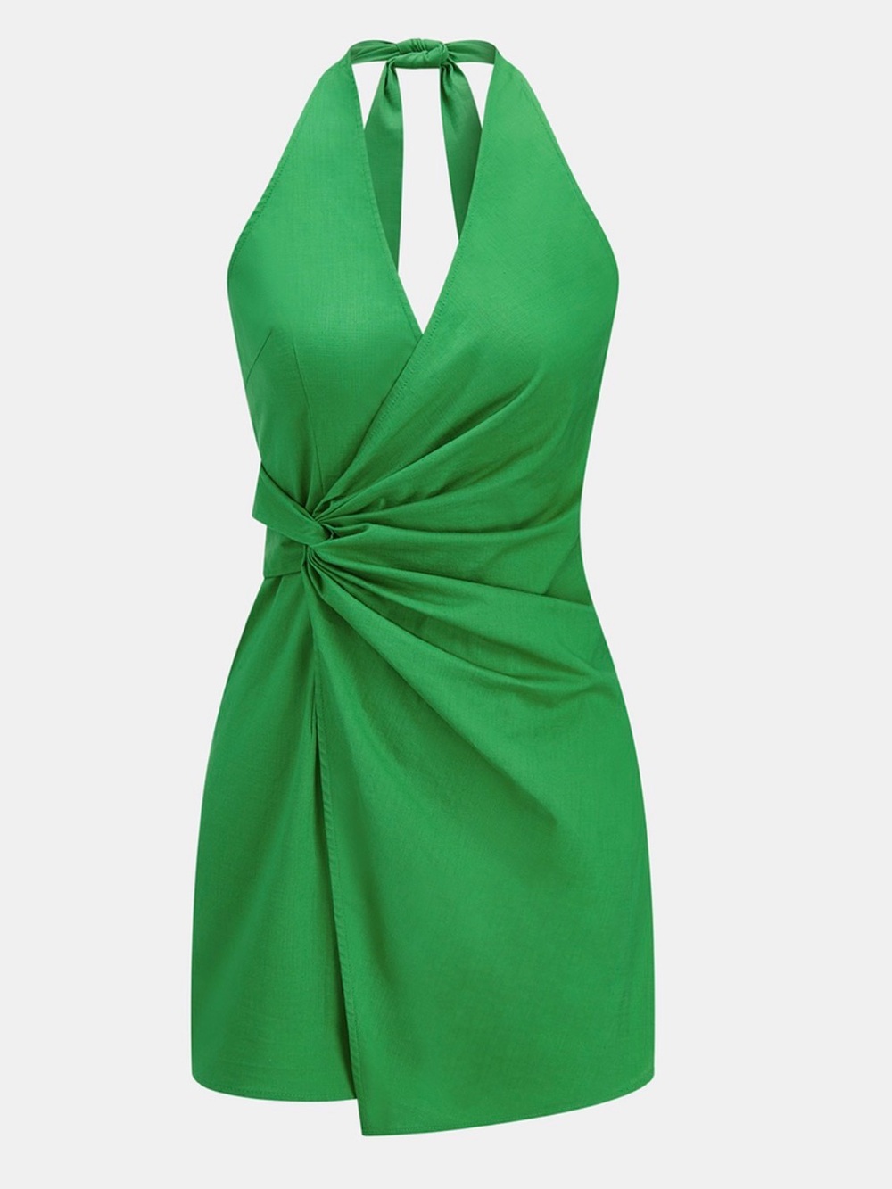 Commense Twisted Halter Cotton Linen Mini Dress